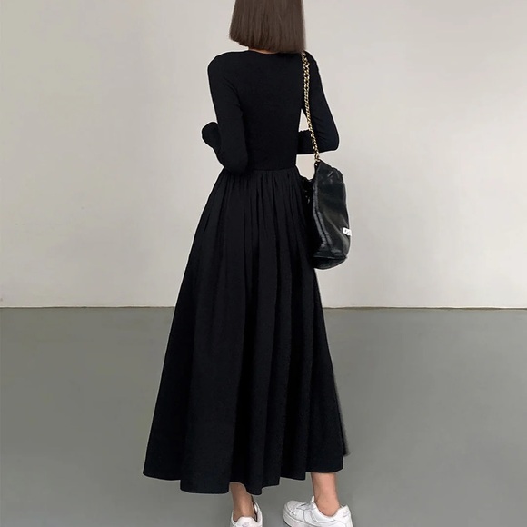 #14 NWT Black Leisure Pockets Long Sleeve Long Dress Commense Size XS - Picture 3 of 4